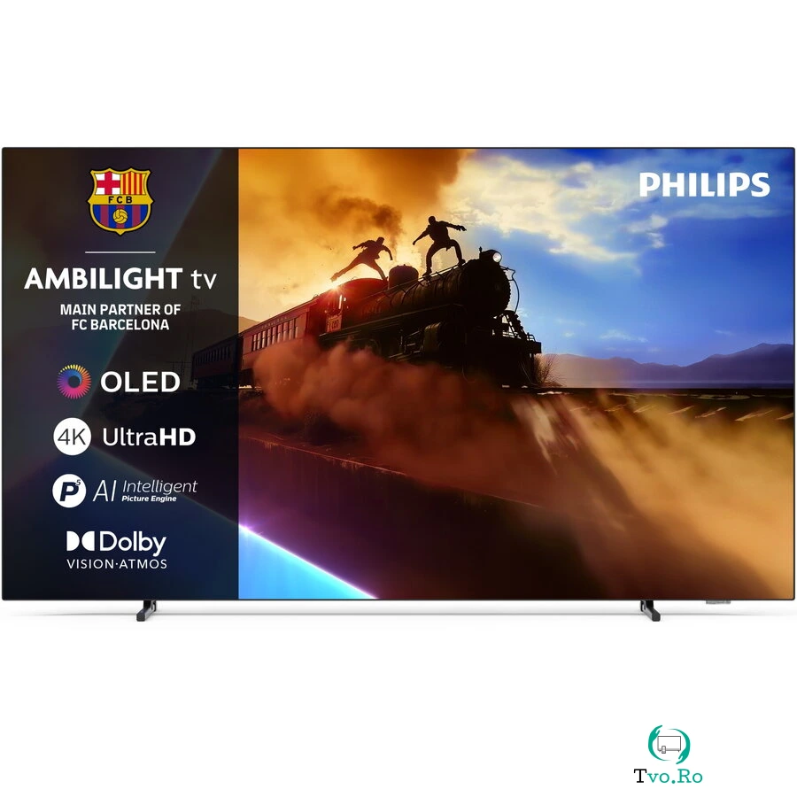 Philips Televizor Philips Ambilight TV OLED 55OLED770, 139 cm, Smart TV, 4K Ultra HD, 100 Hz, Clasa F (Model 2025), Argintiu
