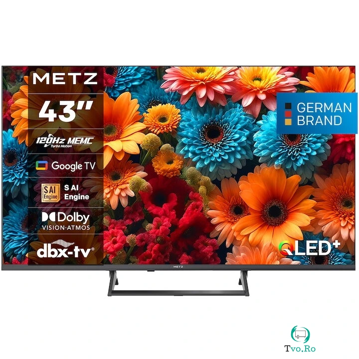 METZ Televizor METZ QLED 43MQF7500Z, 109 cm, Smart Google TV, 4K Ultra HD, 120Hz, Clasa F la 2,309.99 lei ron