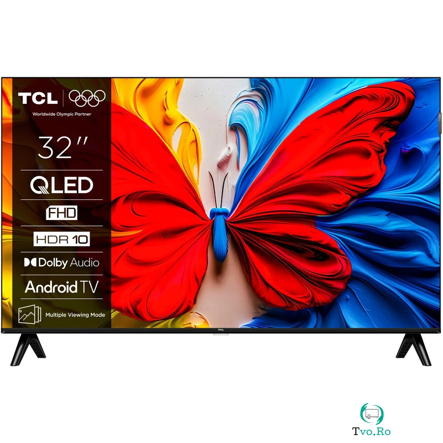 TCL Televizor TCL QLED 32S5K, 80 cm, Smart Android TV, Full HD, Clasa F , DVB-T2/HEVC/S2, DVB-C, 2xHDMI, USB, Wi-FI, Negru la 828.99 ron